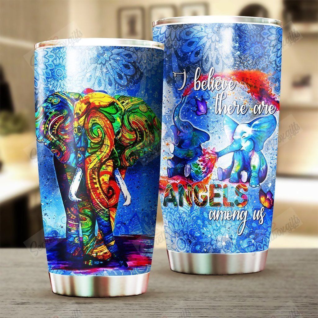 Personalized Elephant I Believe There Are Angels Gs-Cl-Ml0604 Stainless Steel Tumbler Travel Customize Name, Text, Number, Image