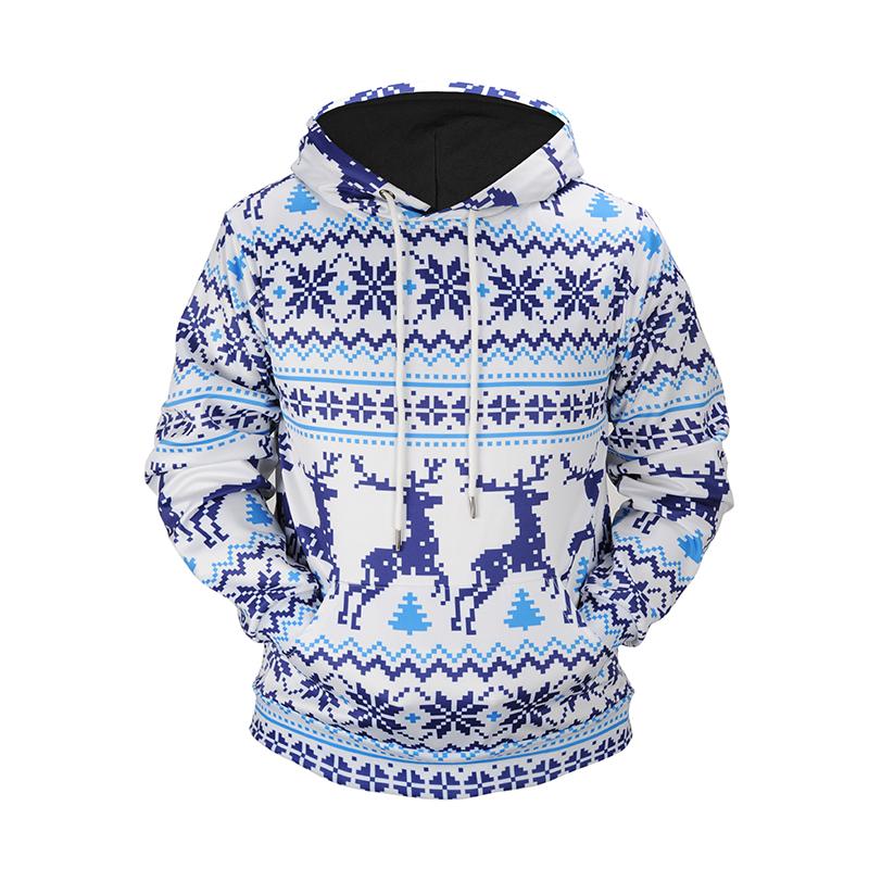 Christmas Hoodies – Christmas Snowflake Deer Striped Icon Cute 3D Hoodie