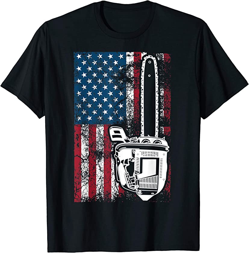 Vintage US Flag Chainsaw | Cute Woodworker Funny Logger Gift T-Shirt