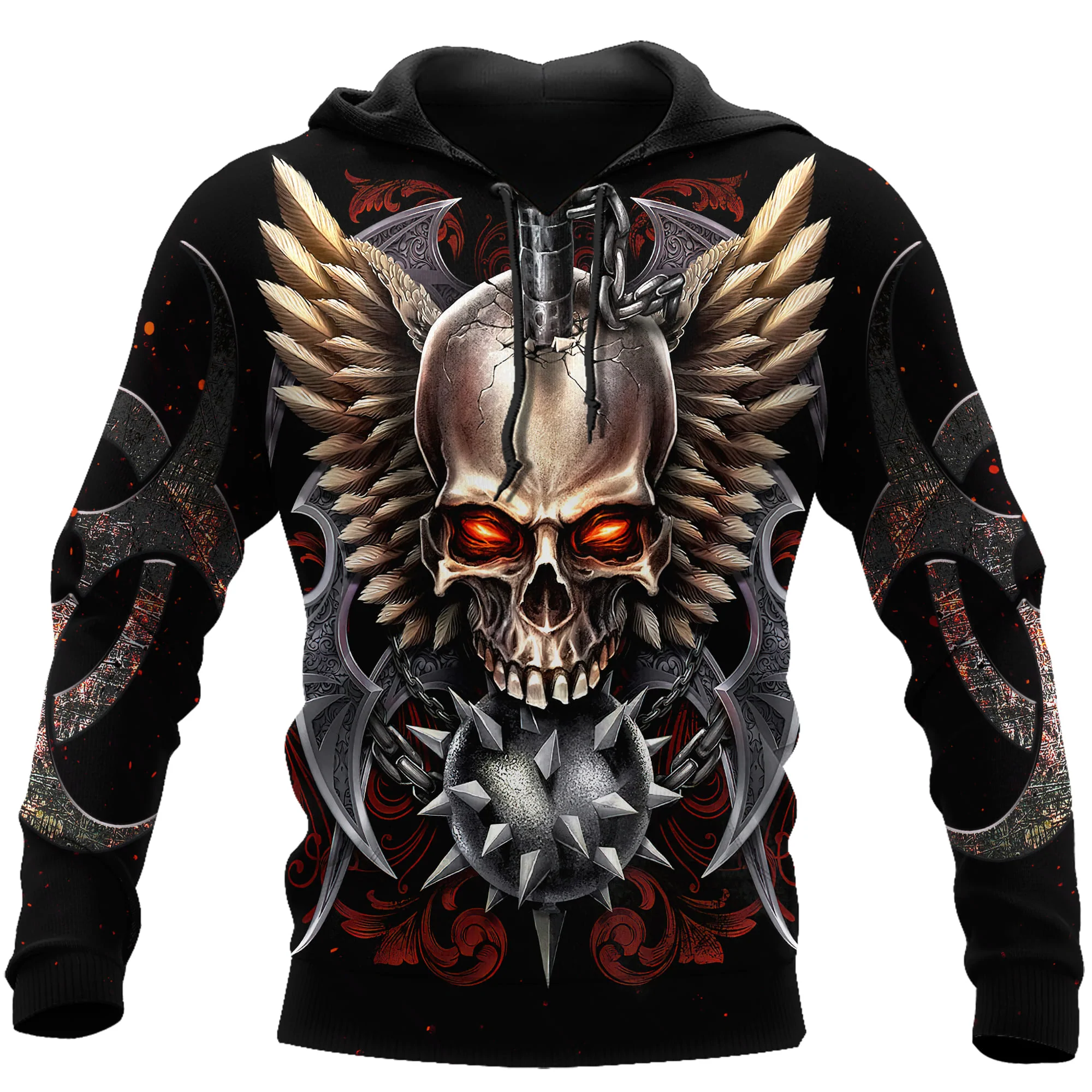 Skull Wings Biohazard Unisex Hoodies, 3D All Over Print Skull With Hoodies Skull Red Eyes Hoodies