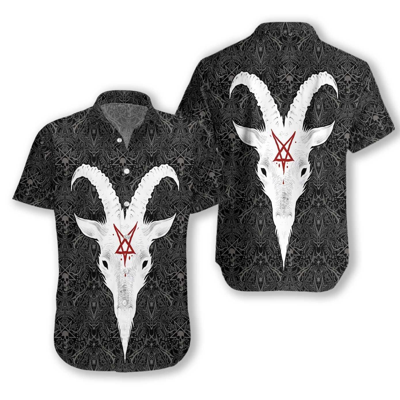 Seamless Gothic Skull Pattern Goth Goat Head 1512 Hawaii Shirt Ha215