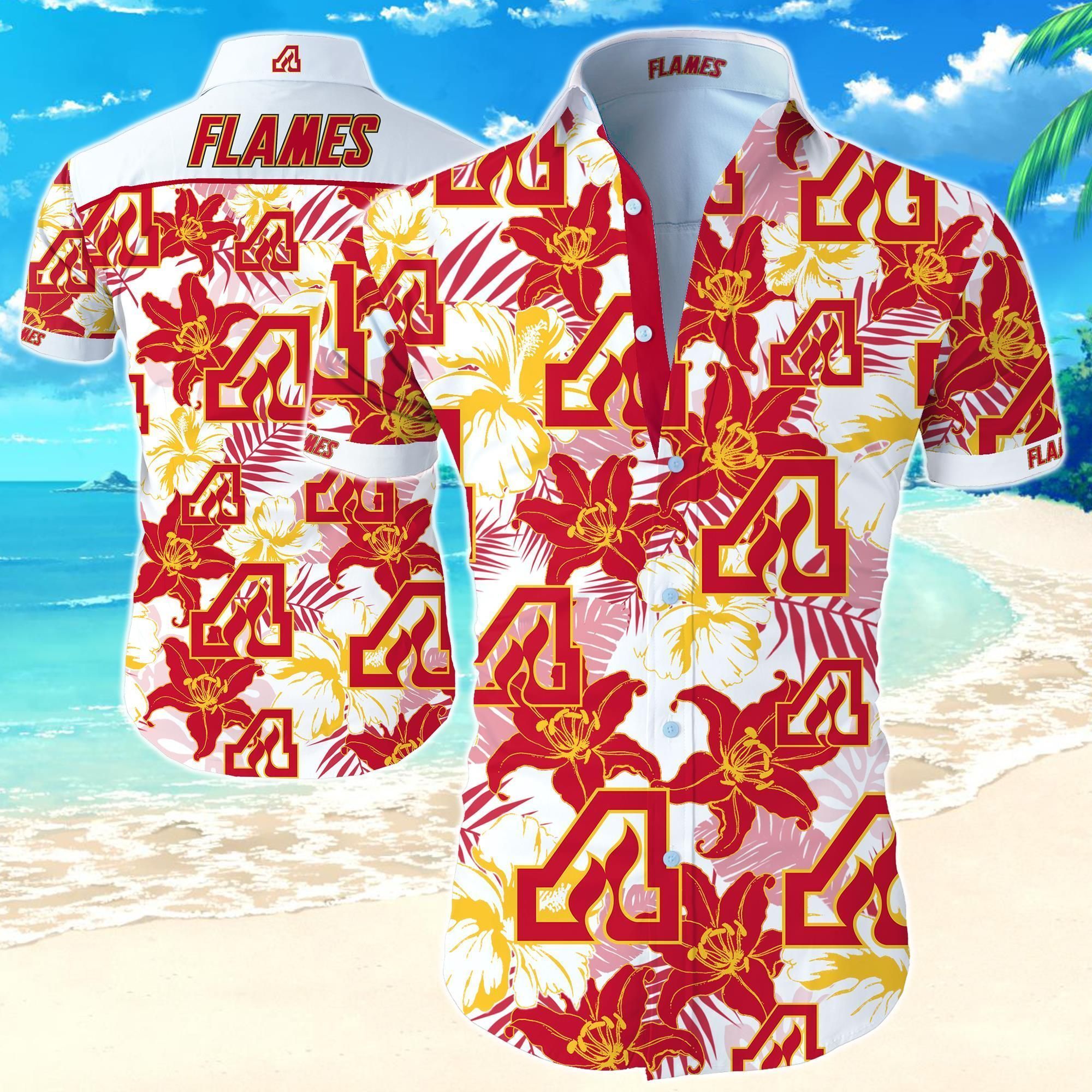 Atlanta Flames Hawaiian Shirt Summer Button Up Shirt For Men Beach Wear Short Sleeve Hawaii Shirt Combo Beach