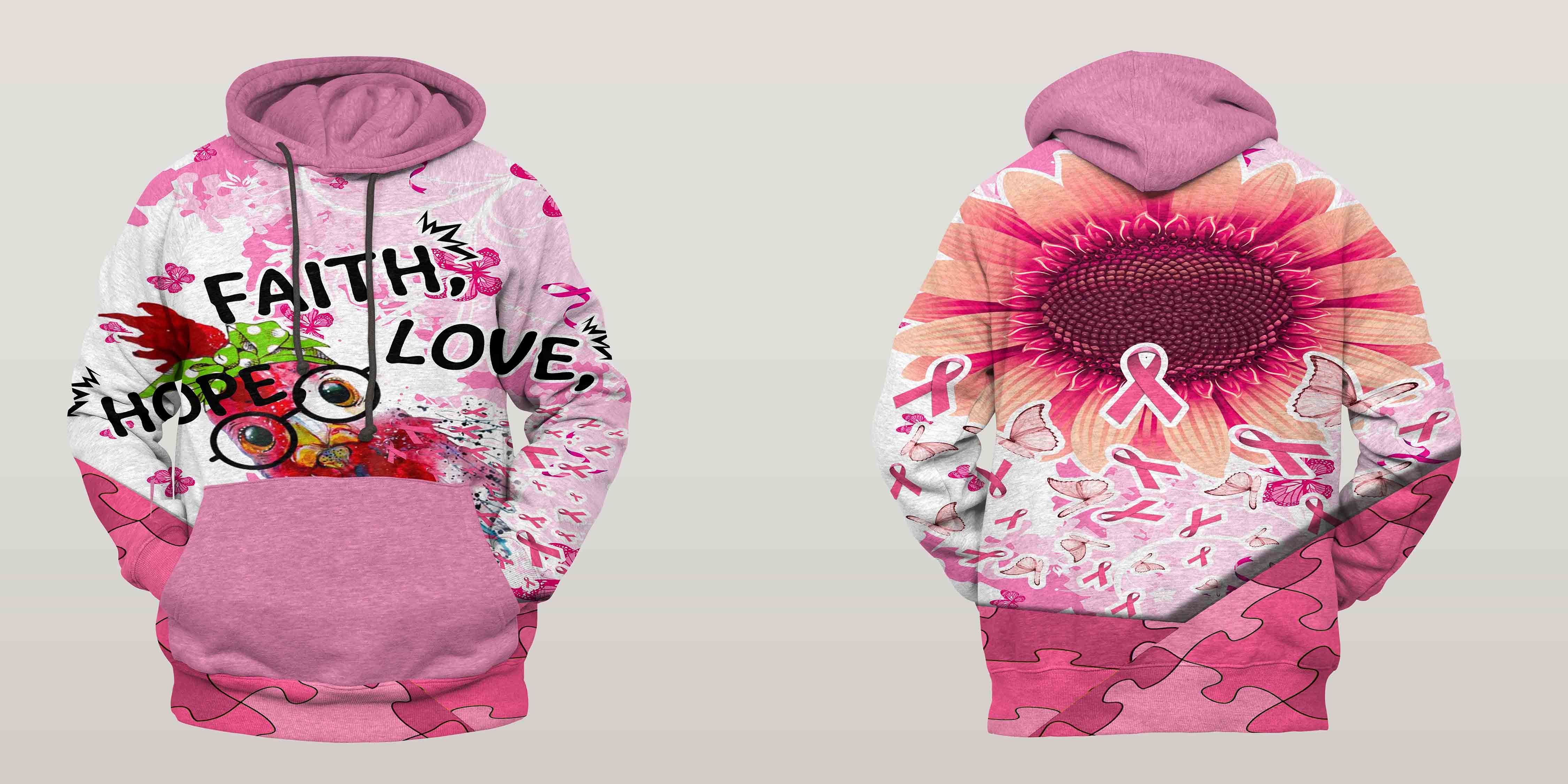 Chicken Faith Hope Love Hoodie Tshirt – Puzzle Breast Cancer Awareness 3D Hoodie Christmas Gift For Girl Woman Friend Sweater Pink