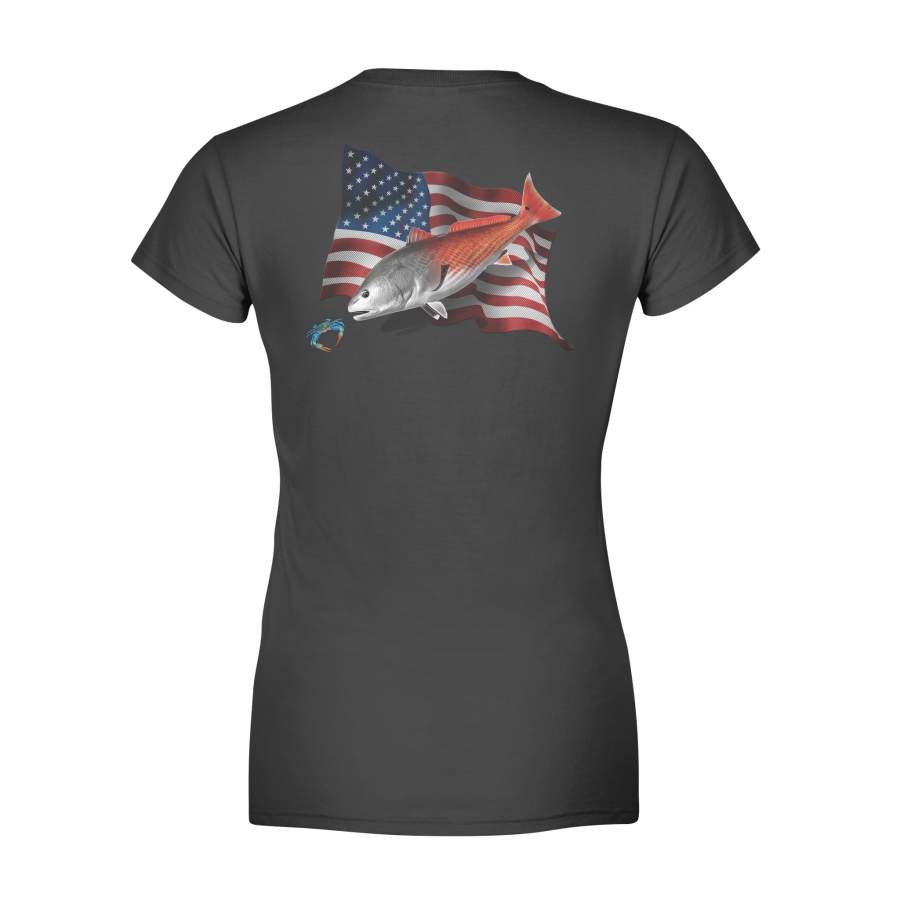 Redfish Puppy Drum American Flag – Fisherman Clothes – Women T-shirt – NQS116