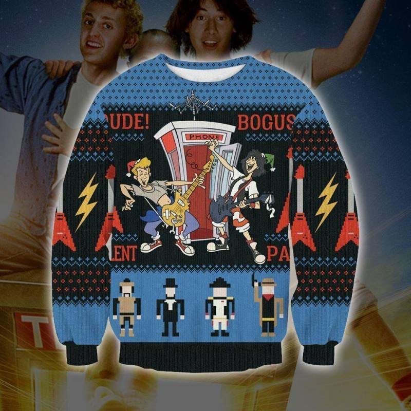 Bill & Ted’s Excellent Adventure Knitting Pattern 3D Print Ugly Christmas Sweatshirt