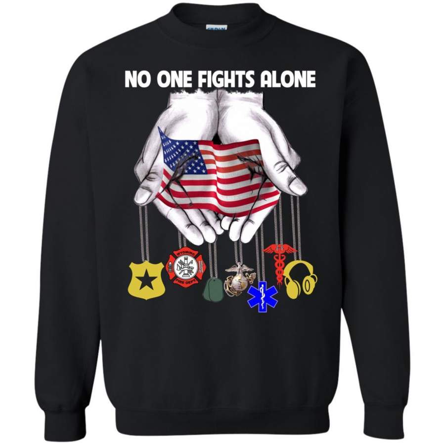 AGR No One Fights Alone Usa Flag Blue Lives Matter Sweatshirt Gildan G185