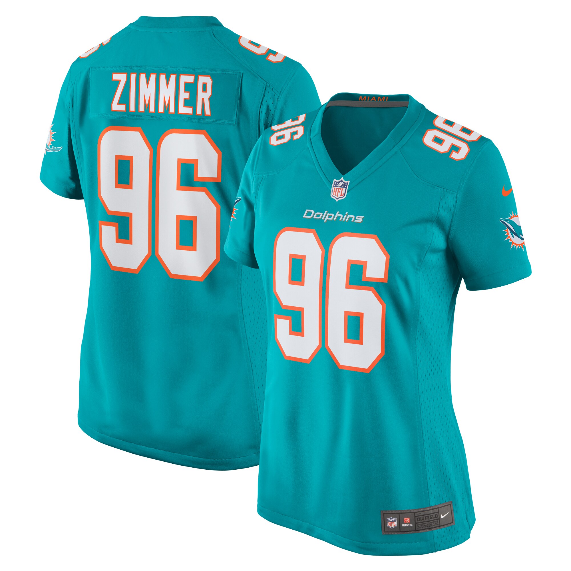 Justin Zimmer Miami Dolphins Women's Home Game Player Jersey – Aqua