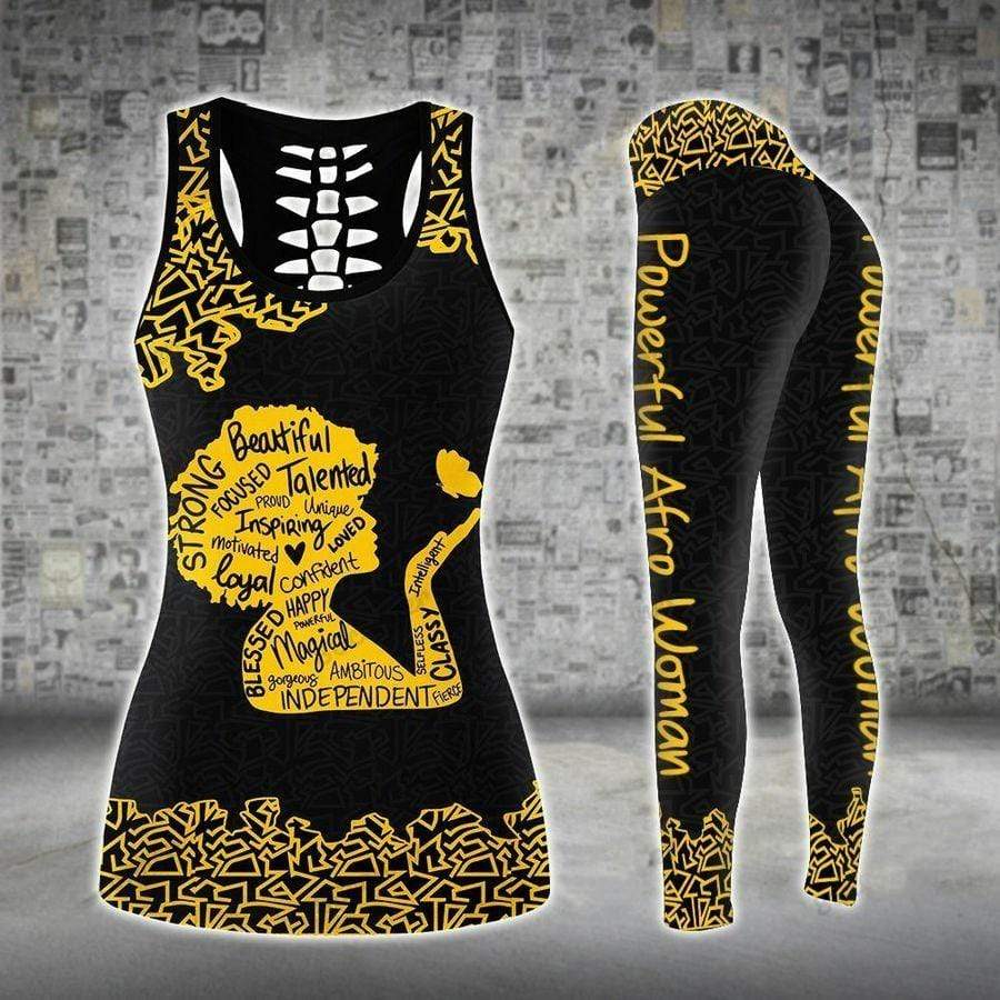 Black Powerful Afro Woman Hollow Tank Top – Leggings 3D