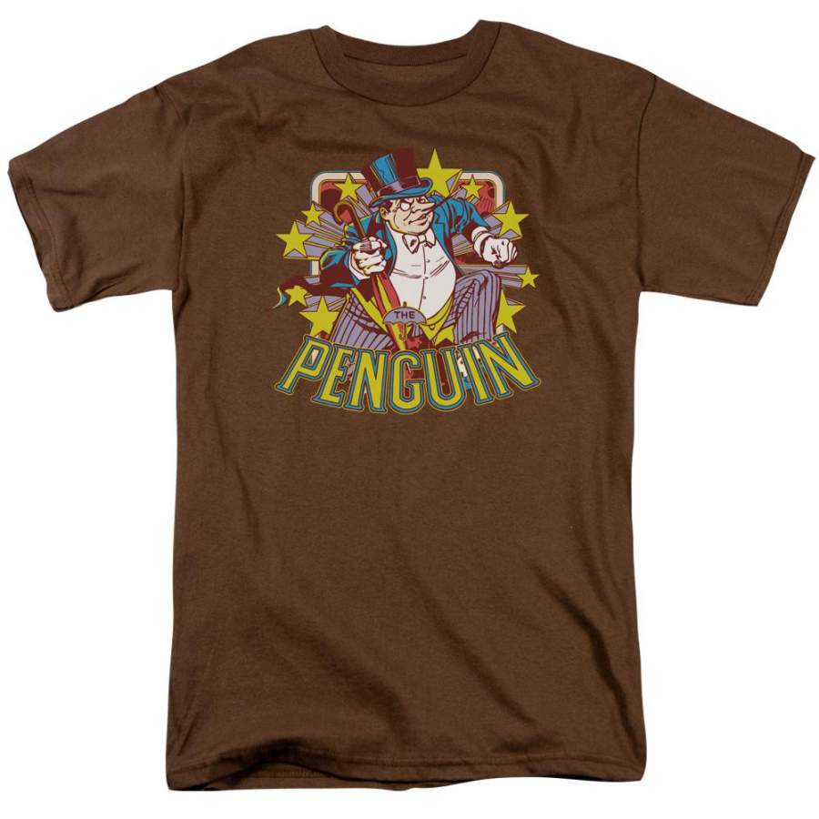 DC Comics Penguin Stars Mens T Shirt Coffee