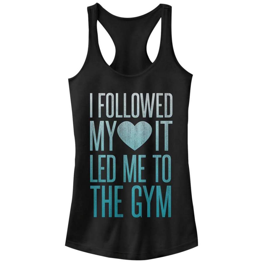 CHIN UP Junior’s I Followed My Heart to the Gym  Racerback Tank Black