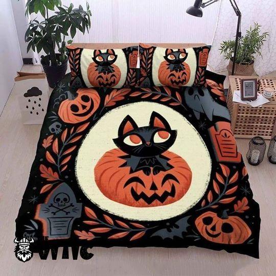 ViticStore™ Black Cat And Pumpkins – Halloween 3D all over printed queen size bedding set, home decor, unique gifts, awesome gift idea