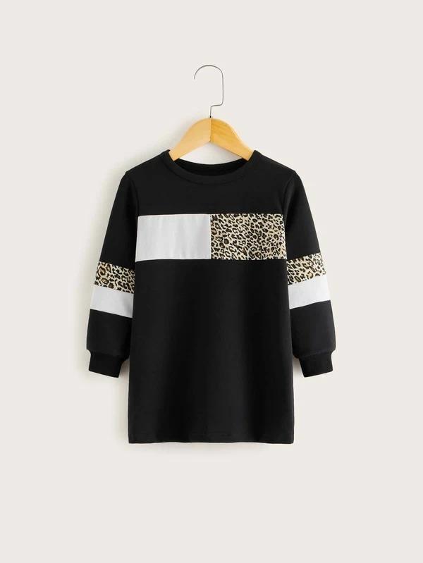 Toddler Girls Leopard Panel Sweatshirt Dress