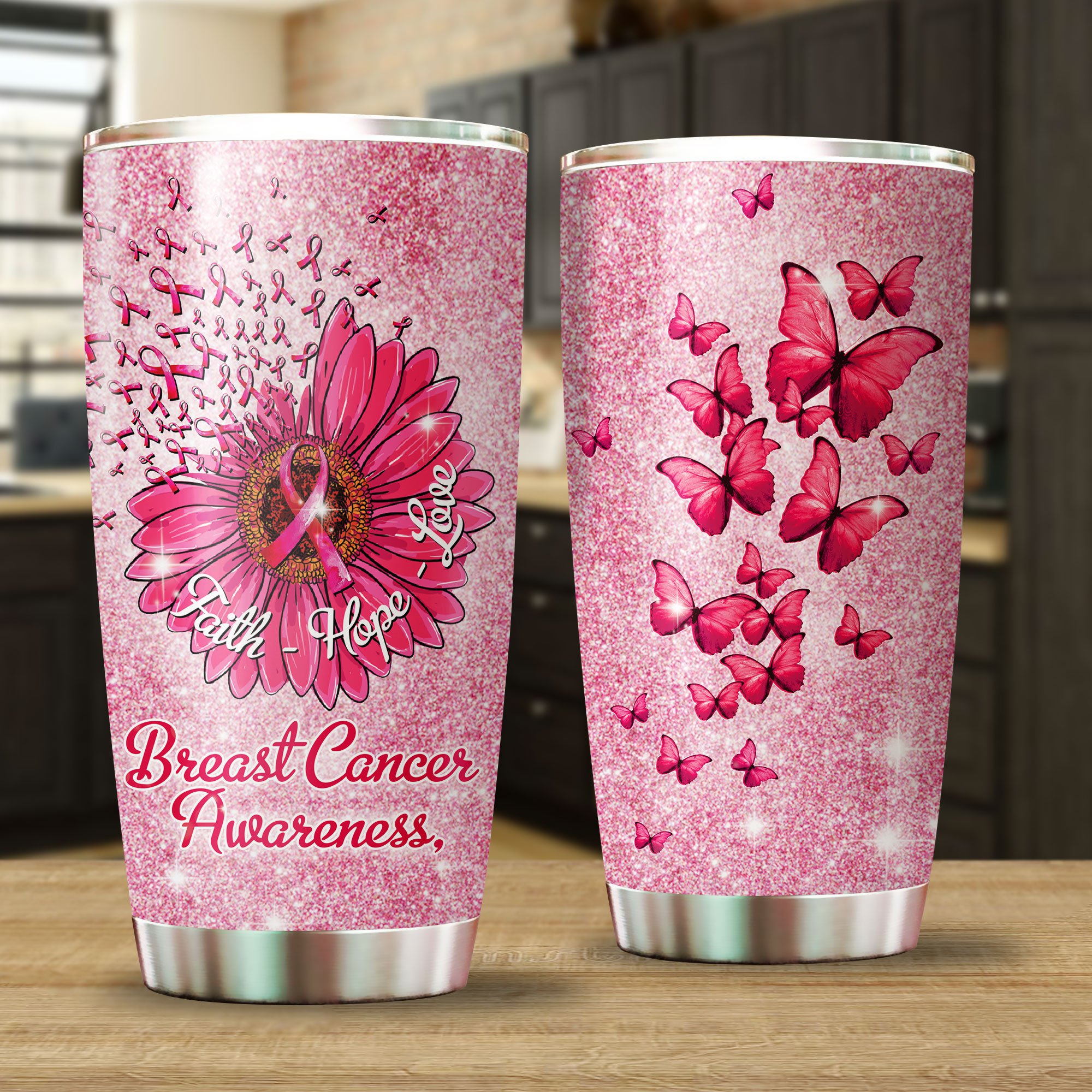 Failth – Hope – Love  Breast Cancer Awareness Stainless Steel Tumbler