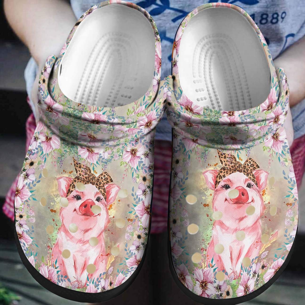 Pig Personalized Clog, Custom Name, Text, Color, Number Fashion Style For Women, Men, Kid, Print 3D Pig With Flowers