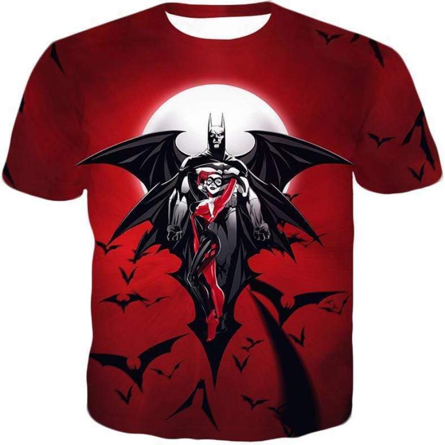 Amazing Batman X Harley Quinn Cool Graphic Action Red T-Shirt