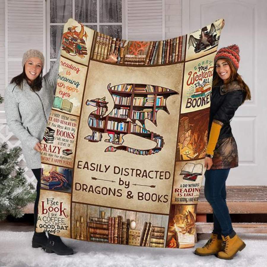 Custom Blanket Dragon And Books Blanket – Fleece Blanket