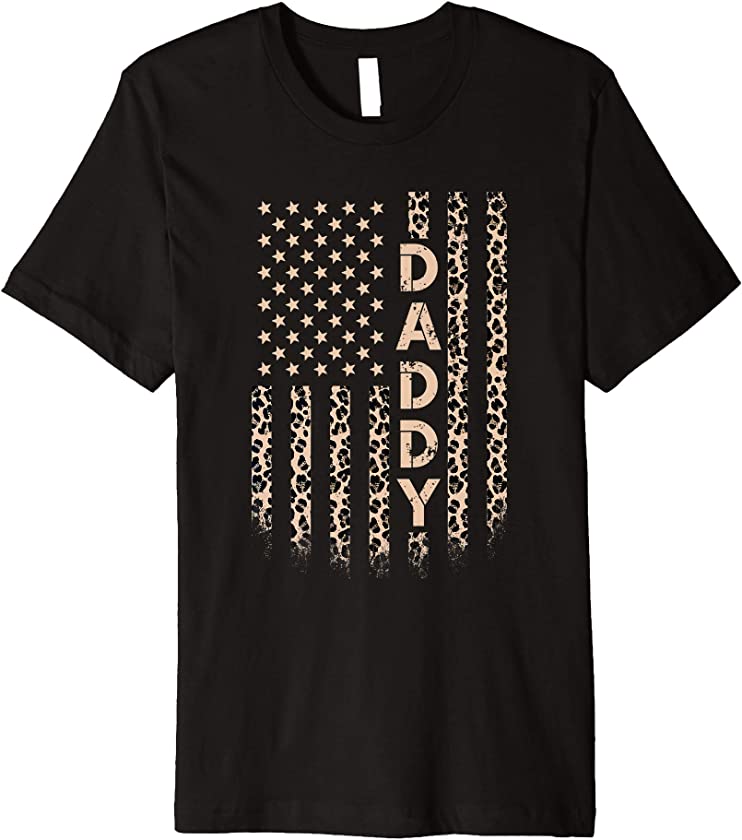 Daddy American Flag USA Leopard Print Dad Premium T-Shirt