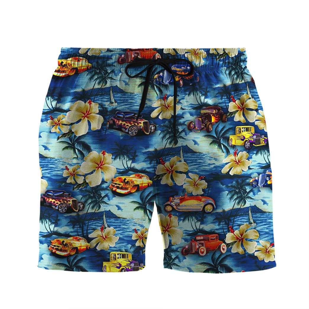 Gearhumans Gearhuman Hot Rod Hawaiian Custom Beach Shorts Swim Trunks Ha40081