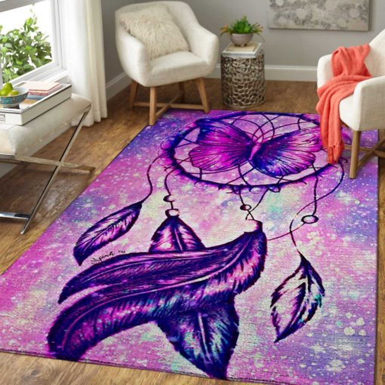 Butterfly Dreamcatcher in the Purple Galaxy Area Rugs Living Room Carpet Floor Decor The US Decor