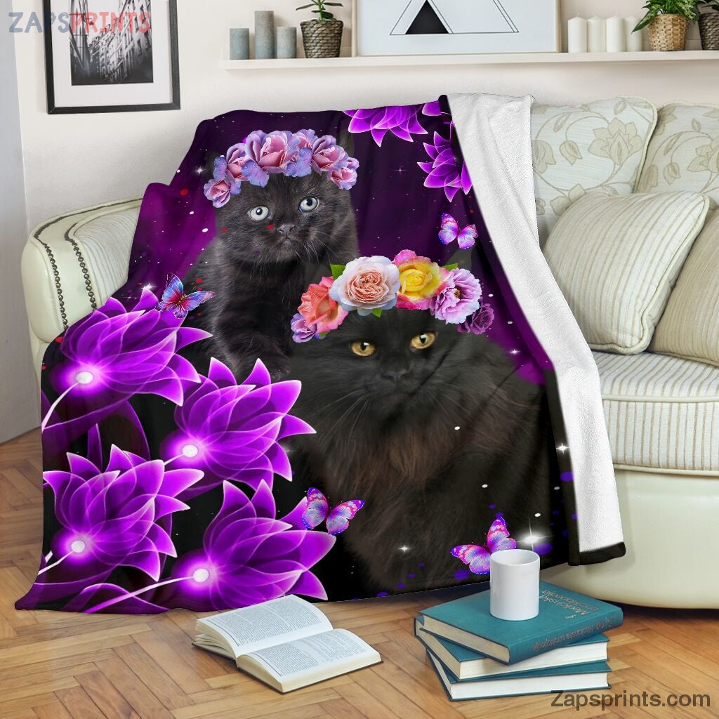 Cat Puppy Cute With Flower Fleece Blanket – Cool Gift Ideas