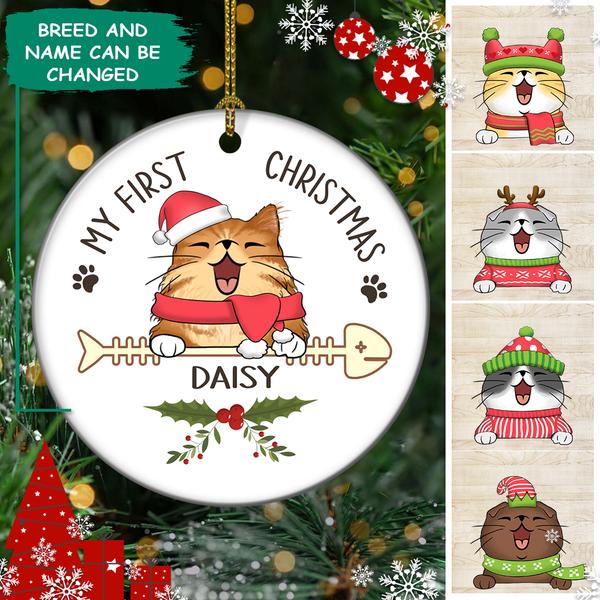 My First Christmas Ornament – Kitty First Christmas Circle Ceramic Ornament – Personalized Decorative Christmas Ornament