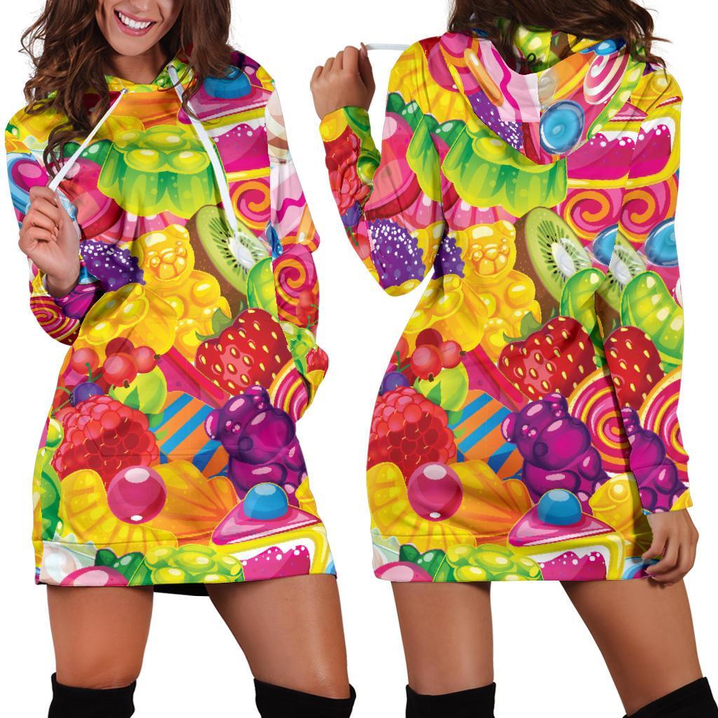 Candy Pattern Print Design Ca01 Women Hoodie Dress