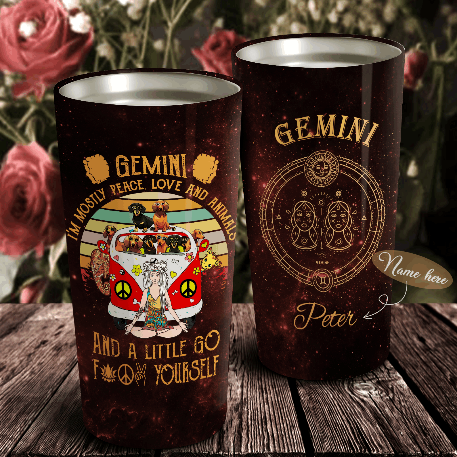 Personalized Peace Love And Animals Gemini Gs-Cl-Ld0804 Tumbler