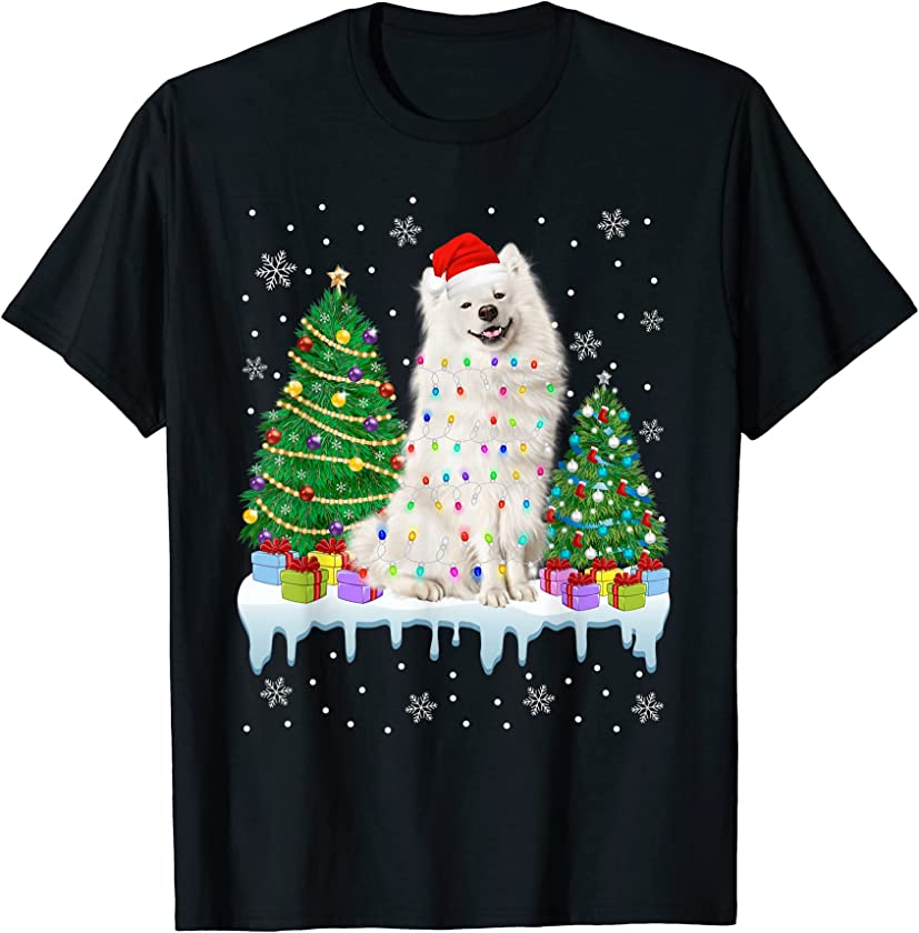 American Eskimo Dog Christmas Tree Lights Puppy Lover T-Shirt