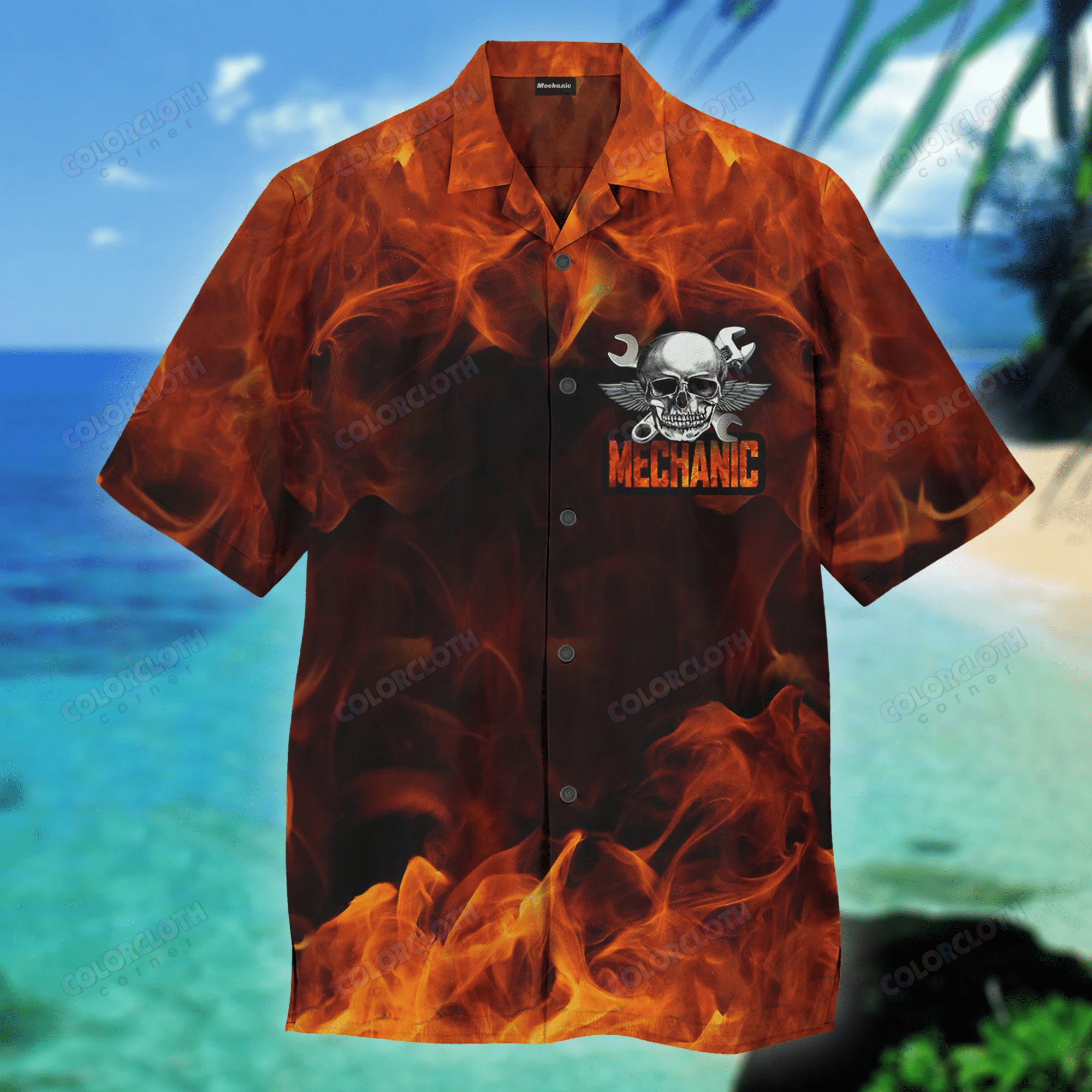 Awesome Mechanic Skull On Fire All Over Printed Hawaii Shirt Ha87753