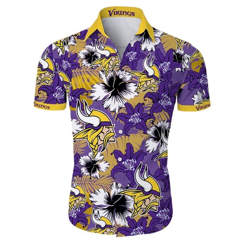 Minnesota vikings tropical flower Hawaiian Shirt White Men Women Beach Wear Short Sleeve Hawaii Shirt