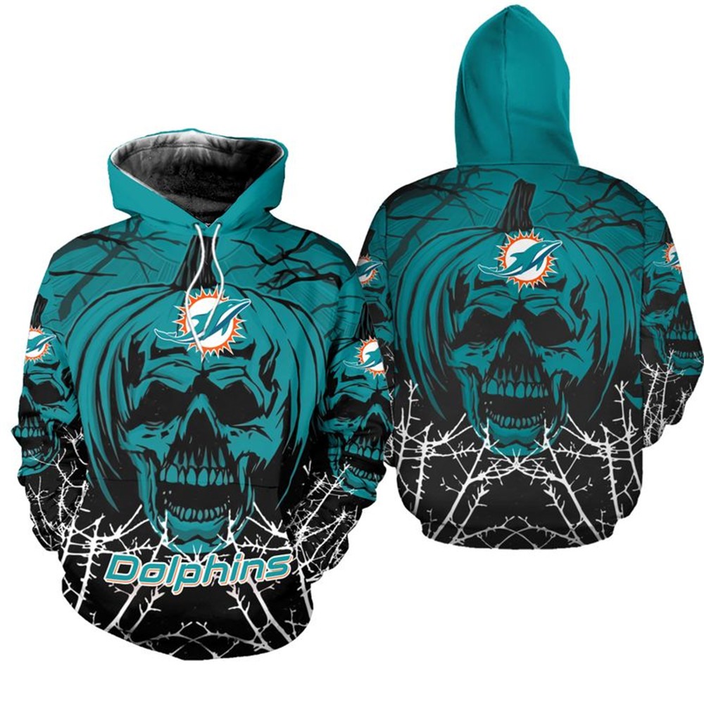 Miami Dolphins Hoodie Halloween Pumpkin Skull Print Sweatshirt