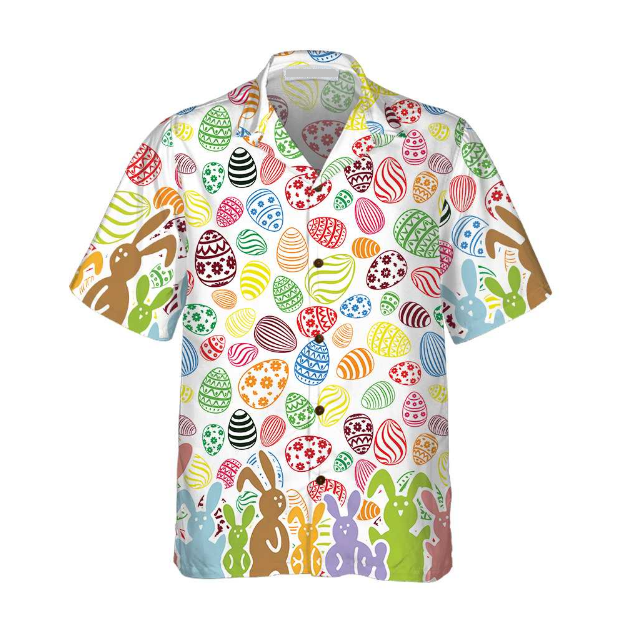 Colorful Rabbits And Easter Eggs Seamless Pattern Hawaiian Shirt Ha84660