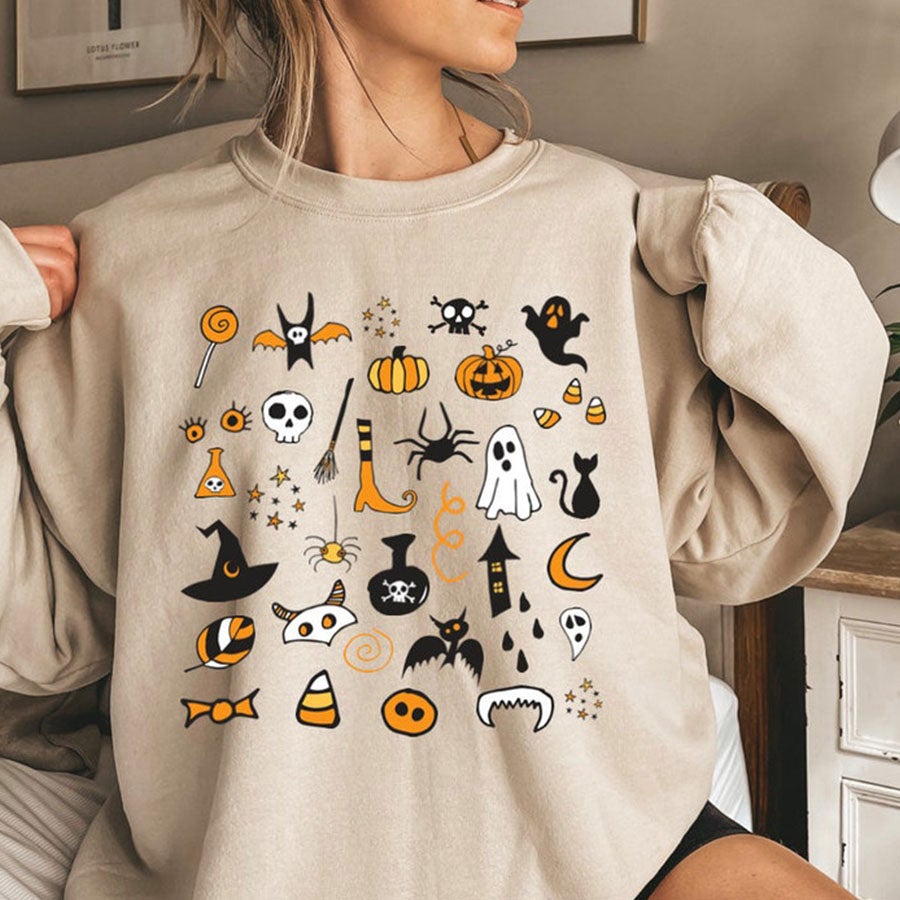 Halloween Shirts For Women, Women'S Fall Pumpkin Halloween Shirt, Cute Halloween Party T-Shirt, Trick Or Treat Costume, Halloween Sweatshirt