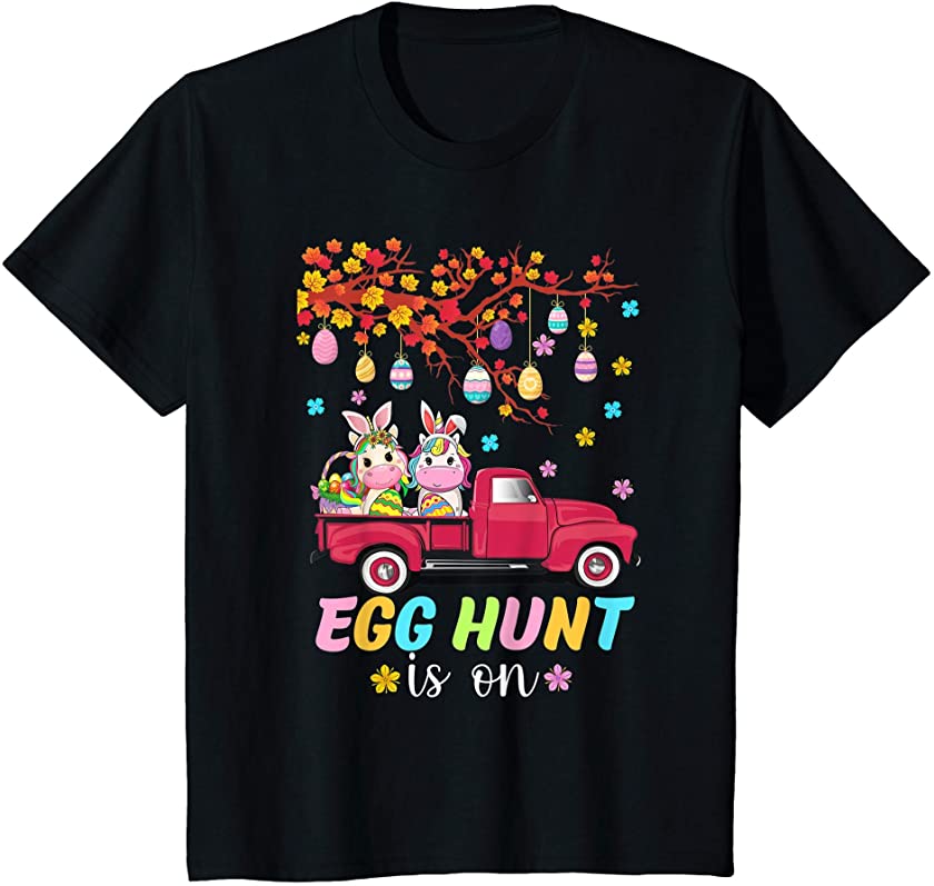 Kids Kids Egg Hunt Is On Truck Easter Bunny Unicorn Hunting T-Shirt