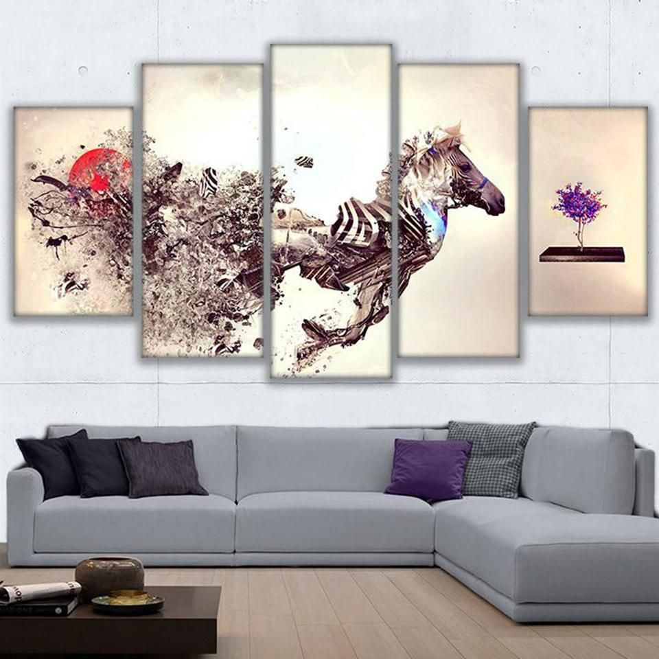 Zebra 2 Abstract Animal 5 Panel Canvas Art Wall Decor