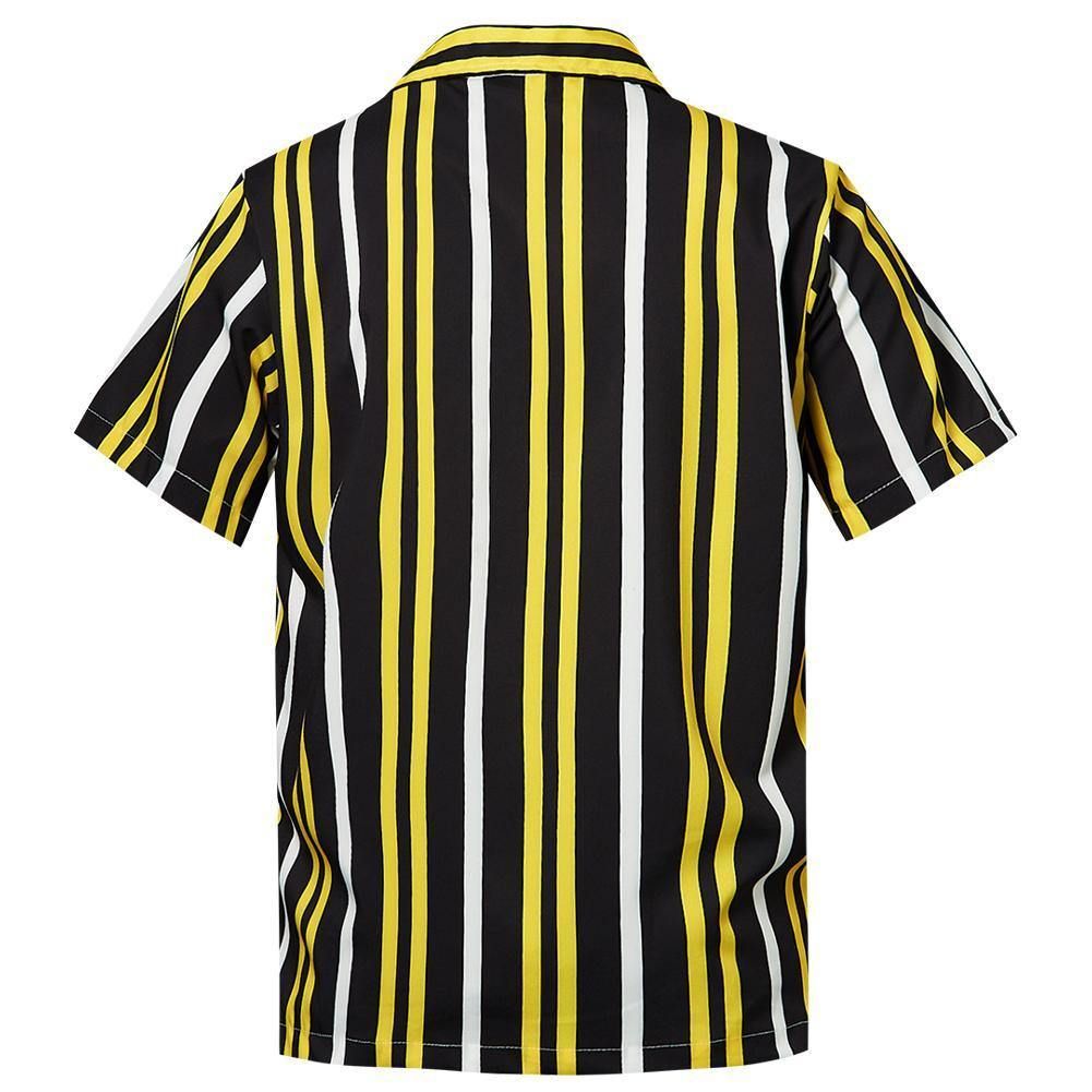 Shop MenS Hawaiian Shirt Black Yellow Stripes Printing - Pinotee Store