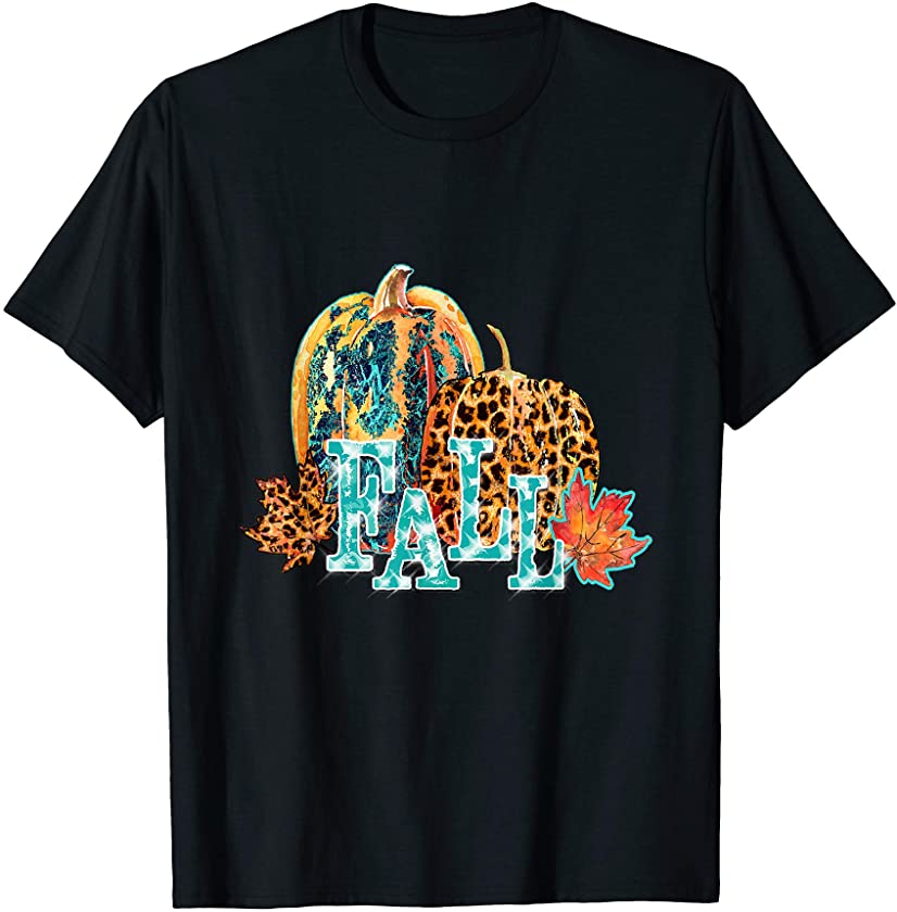 Fall Pumpkin Leopard print leaves T-Shirt