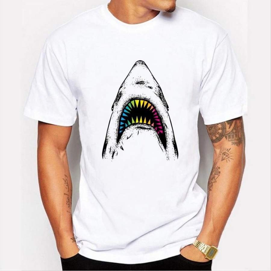 Summer Fashion New Personality Casual 3D Shark Pattern Printed Short-Sleeved Round Neck Men’S T-Shirt