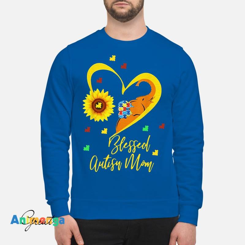 Sunflower Elephant Blessed Autism Mom Autism Awareness Women’s T-Shirt Unisex Sweatshirt