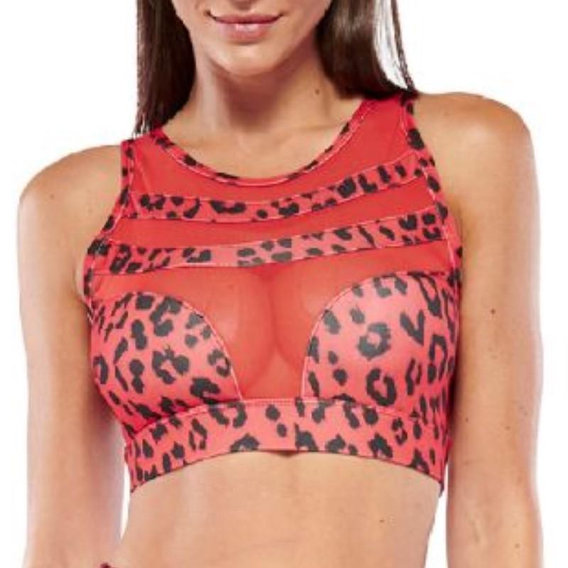 Women’s Electric Yoga Red Leopard Print Sports Bra and Leggings