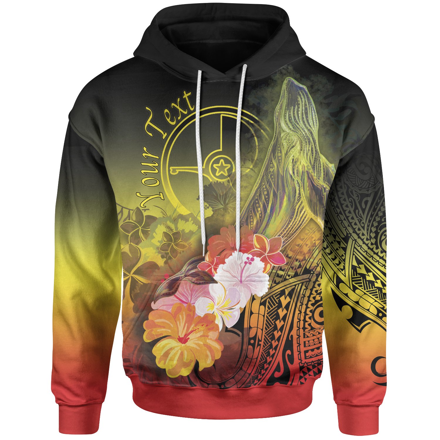 [Custom Personalised] Yap Hoodie – Humpback Whale with Tropical Flowers (Yellow)- BN18