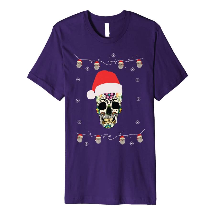 Ugly Christmas Sugar Skull With Santa hat Apprel Xmas Premium T-Shirt Christmas Gift Ideas