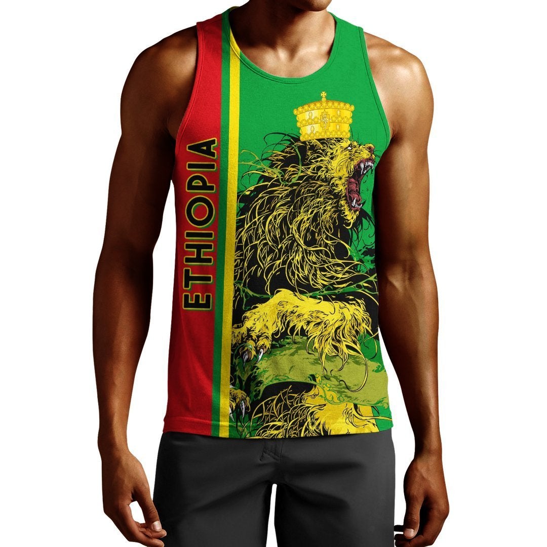 African Tank Top – Ethiopia Men’S Tank Top Quarter Style Lion Crown Green Red