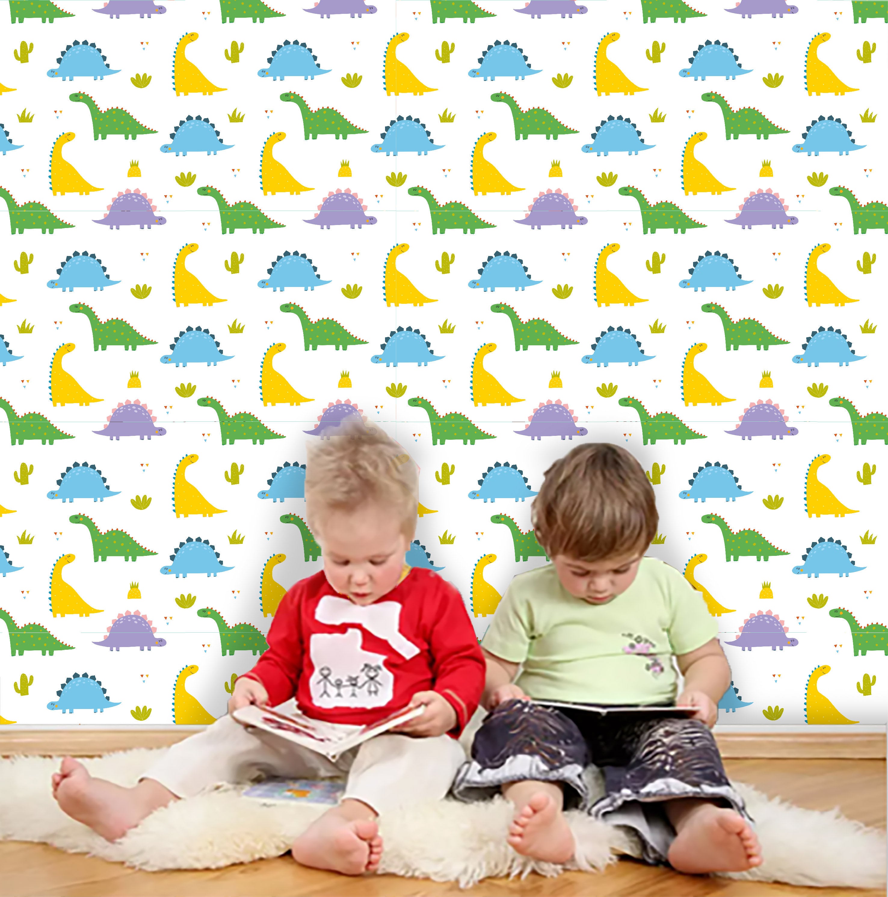 3D Kids, Cartoon Colorful, Dinosaur Wallpaper-Nursery