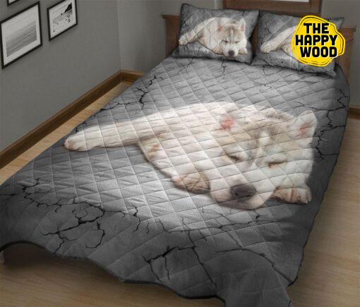 Cute Puppy Siberian Husky Quilt Bed Set And Pillow Covers