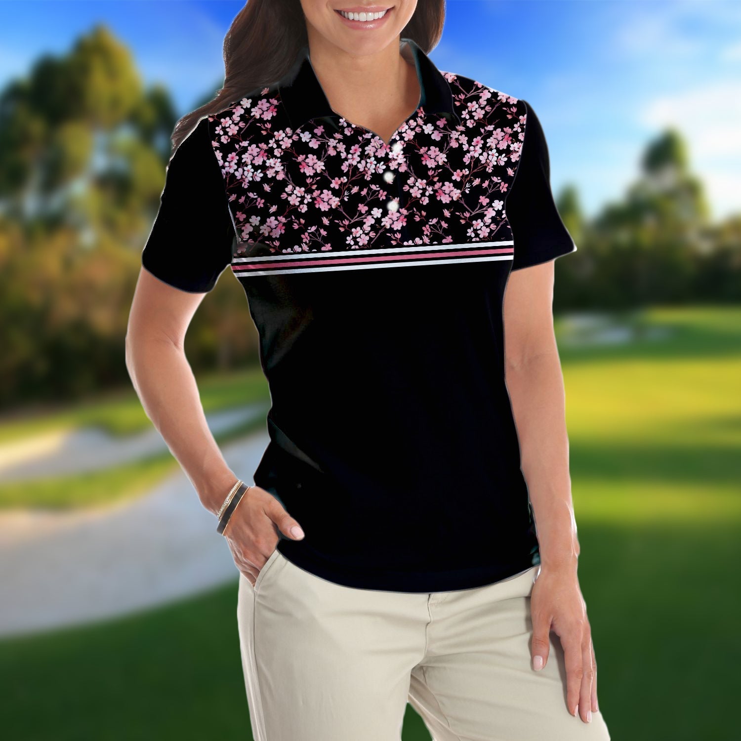 You Are Looking At My Putt Again Golf Short Sleeve Women Polo Shirt, Floral Golfing Shirt For Female Golfers Coolspod