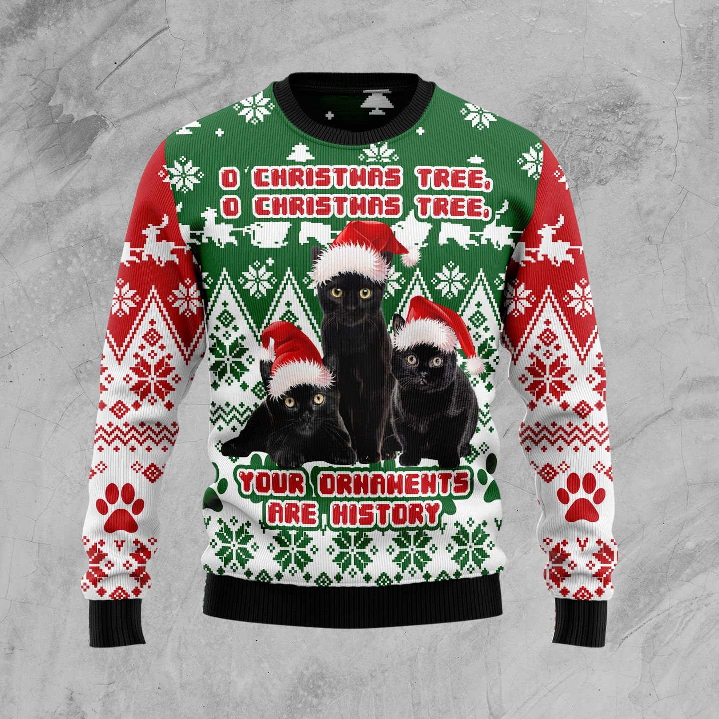 Black Cat Oh Christmas Tree Ugly Christmas Sweater | For Men & Women | Adult | Us5067