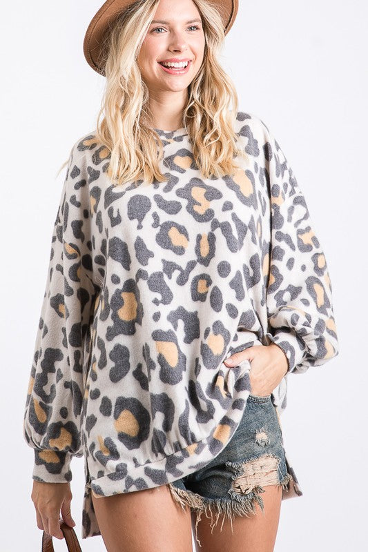 Brushed leopard soft long sleeve top