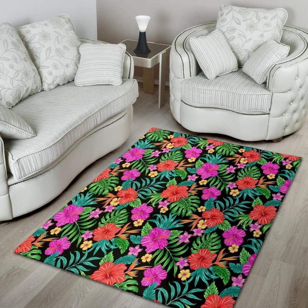 Tropical Hibiscus Floral Hawaiian Print Area Rug