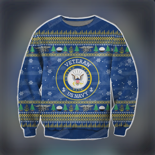 Unifinz Veteran Sweater Veteran Us Navy Pattern Christmas Blue Ugly Sweater 2022